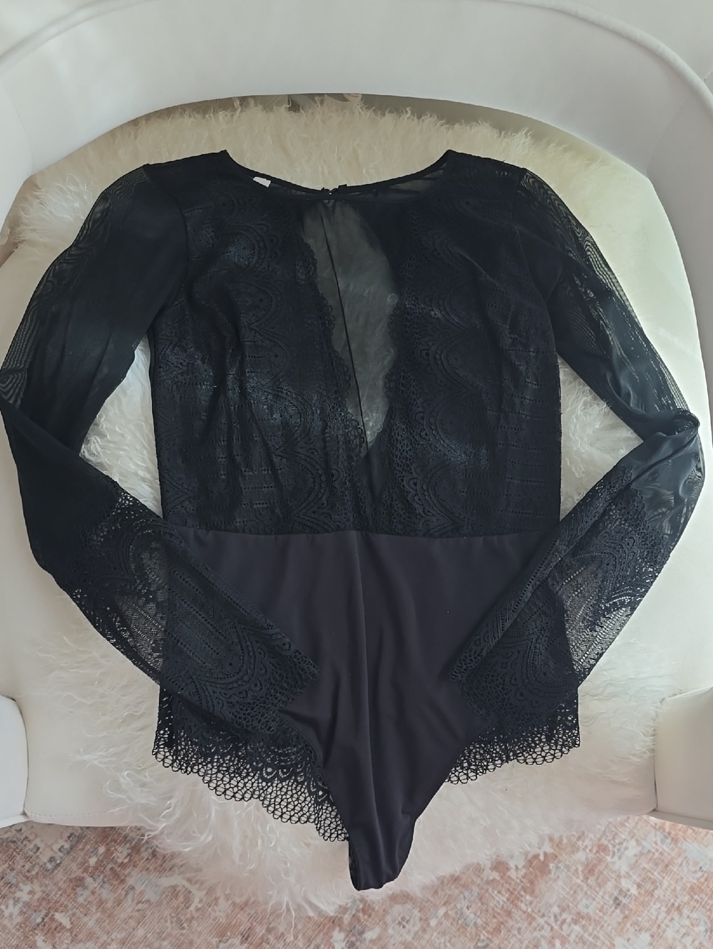 Black Lace Long-Sleeve Bodysuit